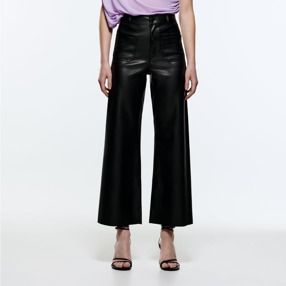 Zara Faux Leather Marine Straight Pants